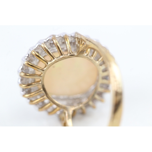 124 - 9ct gold opal & diamond cocktail ring (4.2g) Size  O 1/2