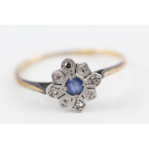 130 - 18ct gold art deco sapphire & diamond cluster ring (1.5g) Size  P 1/2