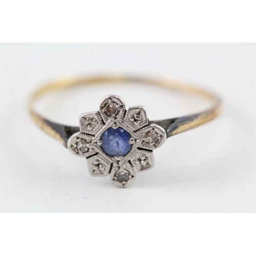 130 - 18ct gold art deco sapphire & diamond cluster ring (1.5g) Size  P 1/2