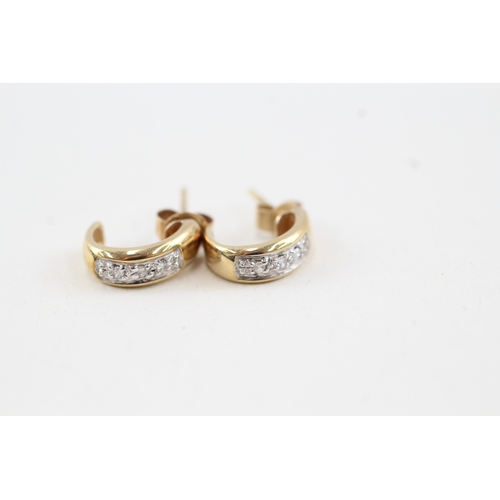 132 - 9ct gold diamond c-hoop earrings (1.2g)