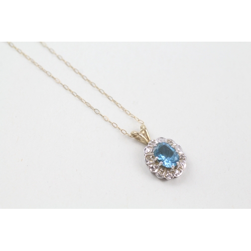 133 - 9ct gold blue topaz & diamond pendant necklace (1.9g)