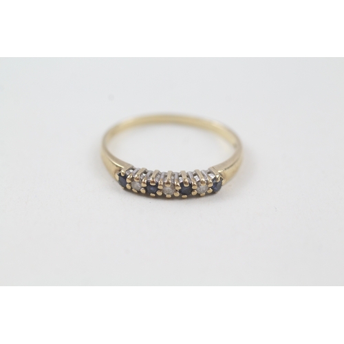 136 - 9ct gold vintage sapphire and diamond half eternity dress ring (1.5g) Size  Q