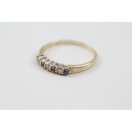 136 - 9ct gold vintage sapphire and diamond half eternity dress ring (1.5g) Size  Q