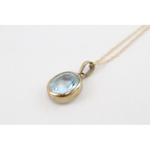 148 - 9ct gold oval cut blue topaz pendant necklace (2.3g)