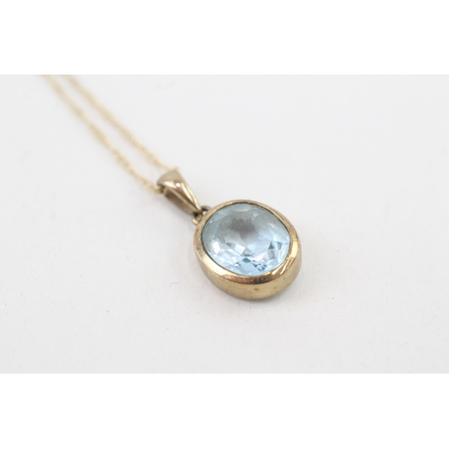 148 - 9ct gold oval cut blue topaz pendant necklace (2.3g)