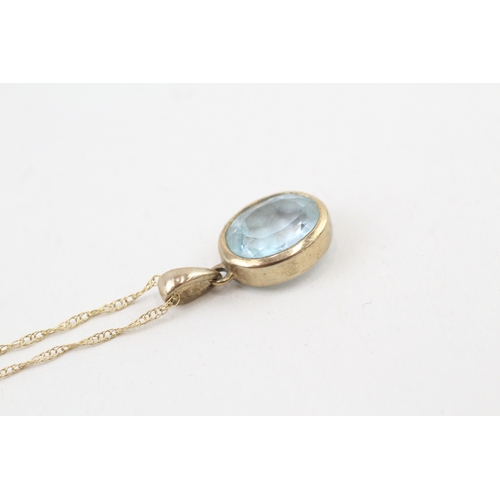 148 - 9ct gold oval cut blue topaz pendant necklace (2.3g)