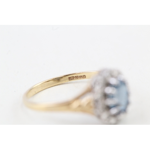 149 - 9ct gold blue topaz & diamond dress ring (1.9g) Size  O