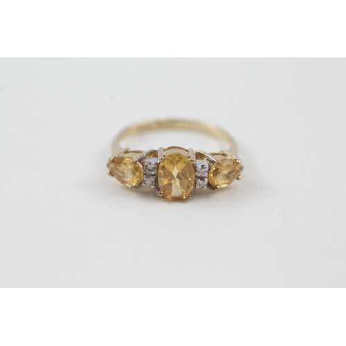 25 - 9ct gold citrine & diamond dress ring (1.9g) Size  K 1/2