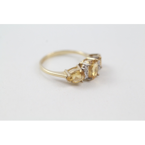 25 - 9ct gold citrine & diamond dress ring (1.9g) Size  K 1/2