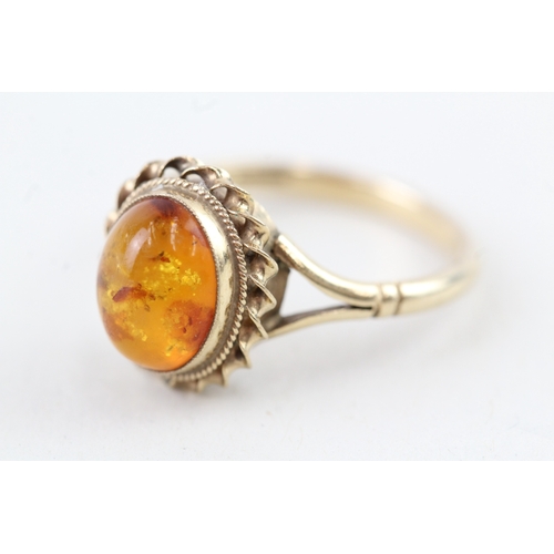 27 - 9ct gold vintage cabochon cut amber dress ring (2.5g) Size  N 1/2