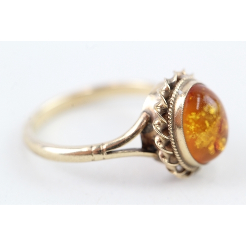 27 - 9ct gold vintage cabochon cut amber dress ring (2.5g) Size  N 1/2