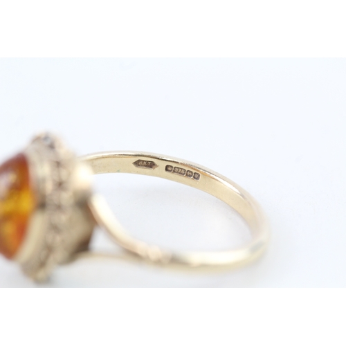 27 - 9ct gold vintage cabochon cut amber dress ring (2.5g) Size  N 1/2