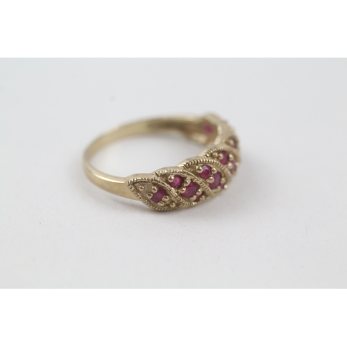 28 - 9ct gold vintage ruby multi row dress ring (2.7g) Size  P 1/2