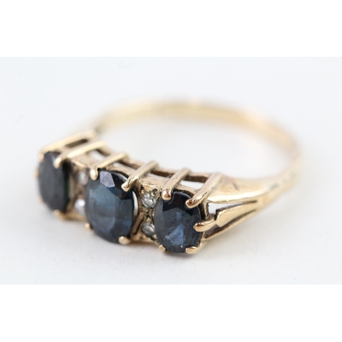 32 - 9ct gold vintage sapphire & diamond dress ring (3.2g) Size  O