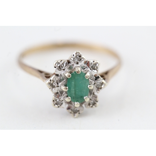 36 - 9ct gold vintage emerald & diamond dress ring (2.2g) Size  P