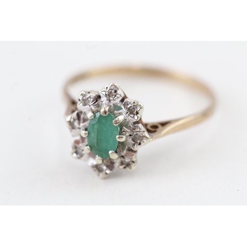 36 - 9ct gold vintage emerald & diamond dress ring (2.2g) Size  P