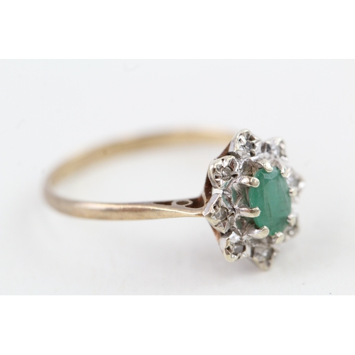 36 - 9ct gold vintage emerald & diamond dress ring (2.2g) Size  P