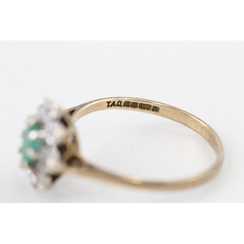 36 - 9ct gold vintage emerald & diamond dress ring (2.2g) Size  P