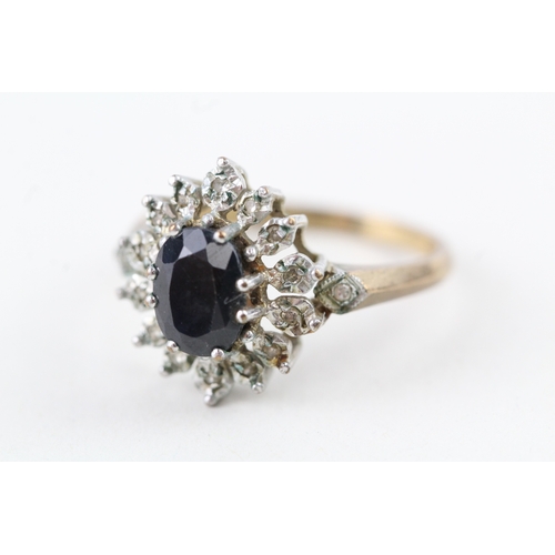 38 - 9ct gold vintage sapphire & diamond cluster ring (3.1g) Size  P