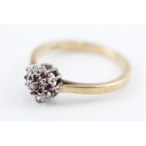 42 - 9ct gold vintage ruby & diamond cluster ring (2.2g) Size  N