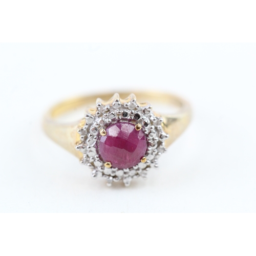 44 - 9ct gold ruby & diamond dress ring (3g) Size  P