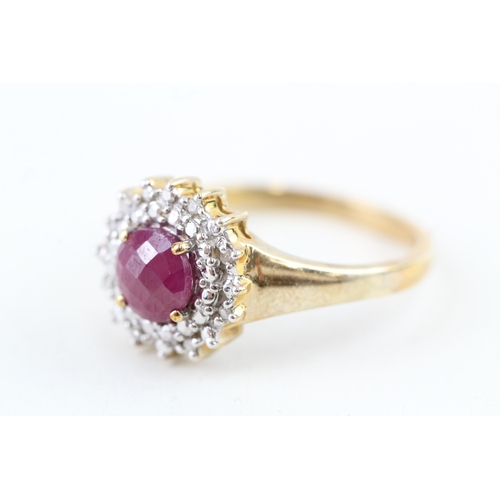 44 - 9ct gold ruby & diamond dress ring (3g) Size  P