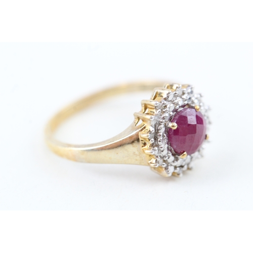 44 - 9ct gold ruby & diamond dress ring (3g) Size  P