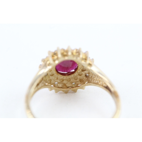 44 - 9ct gold ruby & diamond dress ring (3g) Size  P