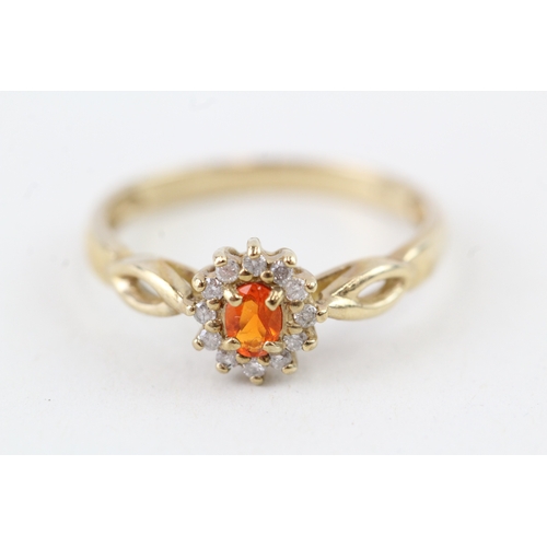 47 - 9ct gold fire opal & diamond cluster ring (1.9g) Size  N