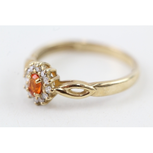 47 - 9ct gold fire opal & diamond cluster ring (1.9g) Size  N