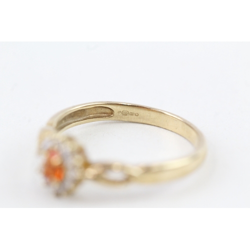 47 - 9ct gold fire opal & diamond cluster ring (1.9g) Size  N