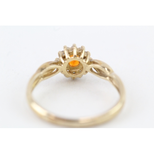 47 - 9ct gold fire opal & diamond cluster ring (1.9g) Size  N