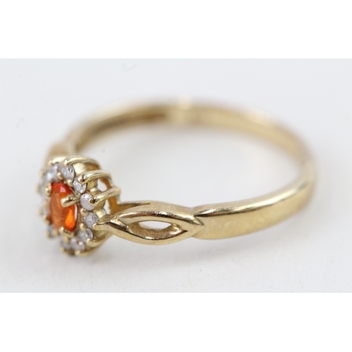 47 - 9ct gold fire opal & diamond cluster ring (1.9g) Size  N