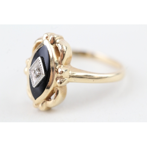 5 - 10ct gold vintage style diamond & black onyx dress ring (3.2g) Size  N