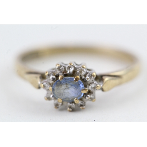 51 - 9ct gold vintage sapphire & diamond cluster ring (2.2g) Size  P