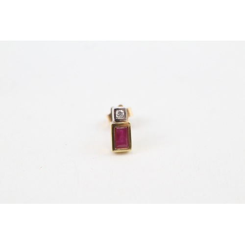 55 - 9ct gold ruby & diamond stud earrings with scroll backs (1.8g)