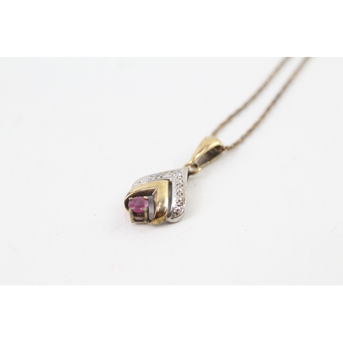 58 - 9ct gold ruby & diamond pendant necklace (2g)