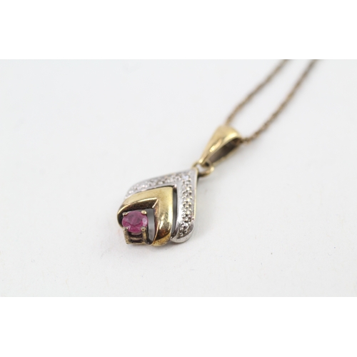 58 - 9ct gold ruby & diamond pendant necklace (2g)