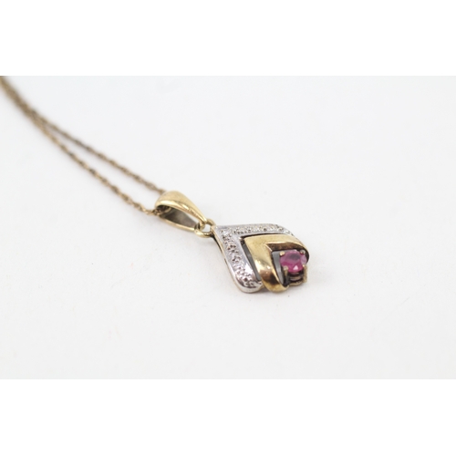 58 - 9ct gold ruby & diamond pendant necklace (2g)