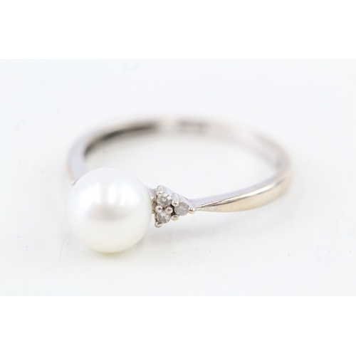 67 - 9ct gold cultured pearl & diamond dress ring (1.6g) Size  N