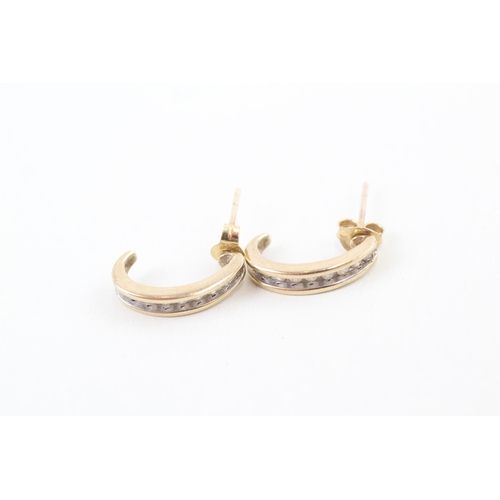 78 - 9ct gold diamond c-hoop earrings with scroll backs (2.1g)