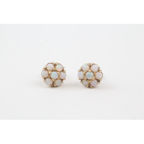 84 - 9ct gold vintage opal floral cluster stud earrings (1.8g)