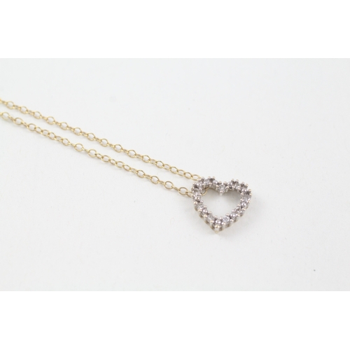 90 - 9ct gold diamond heart shape pendant necklace (2.1g)