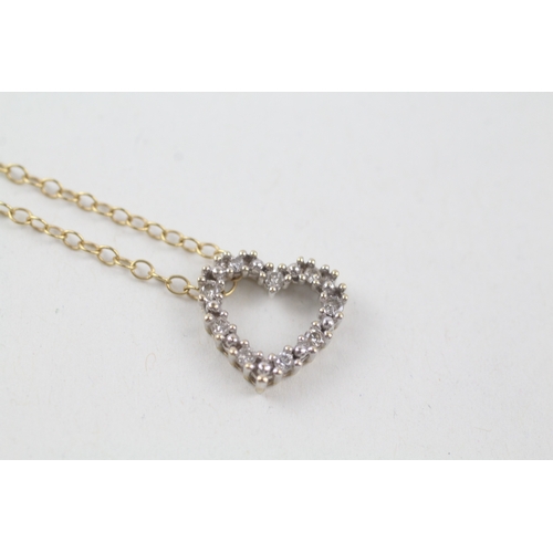 90 - 9ct gold diamond heart shape pendant necklace (2.1g)