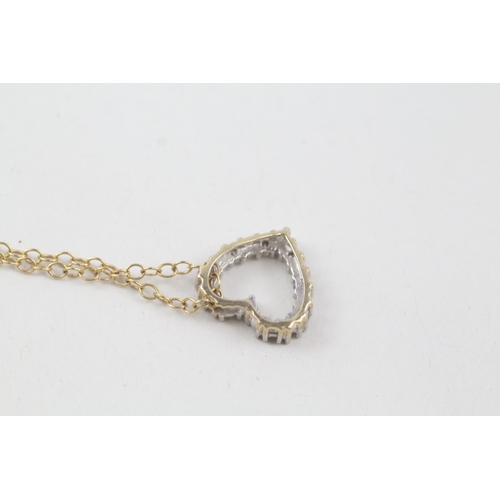 90 - 9ct gold diamond heart shape pendant necklace (2.1g)