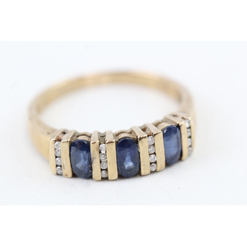 97 - 9ct gold sapphire & diamond dress ring (2.8g) Size  O