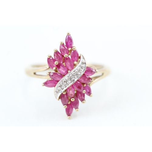 98 - 9ct gold marquise cut ruby & diamond dress ring (2.2g) Size  M