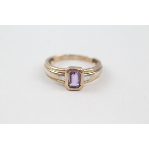 23 - 9ct gold amethyst solitaire dress ring (2.7g) AS SEEN - BAND WORN Size  N 1/2