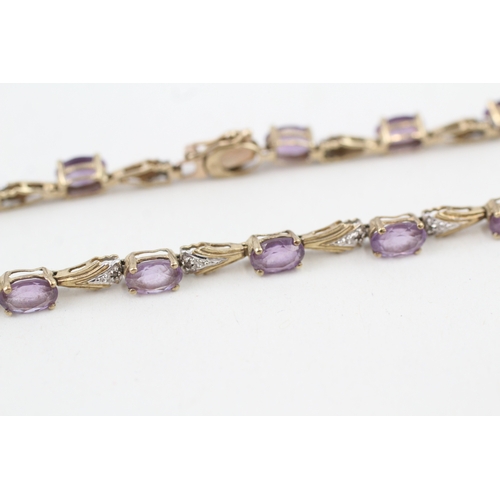 25 - 9ct gold oval cut amethyst & diamond bracelet (5.5g)