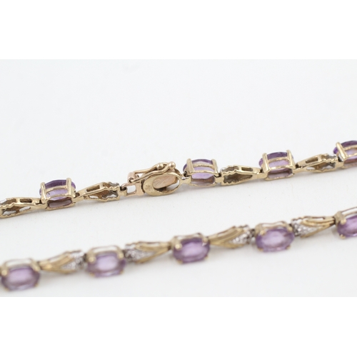 25 - 9ct gold oval cut amethyst & diamond bracelet (5.5g)